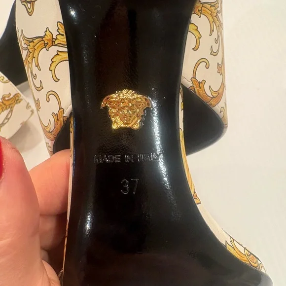 Authentic Versace Gold and White western baroque Patterned Heels - Picture 3 of 9